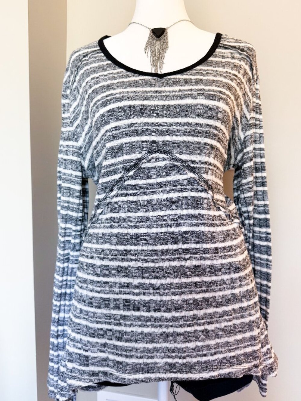 Madison & Berkeley Grayscale Striped Knit Blouse - Size XL